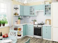 Небольшая угловая кухня в голубом и белом цвете Актау